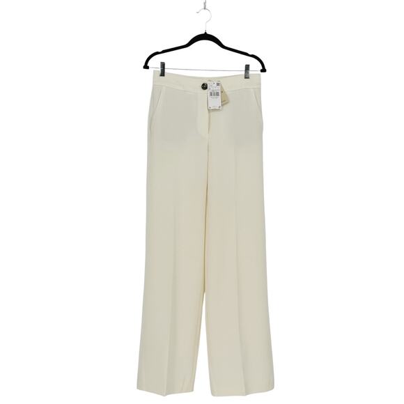 Mango Flowy Palazzo Pants Cream Ecru Ivory High Waist Wide Leg Trousers Size 4 - Picture 5 of 11